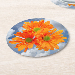 Slechts 3 Gerbera Daisy Blossom + jouw tekst & ide Ronde Kartonnen Onderzetter