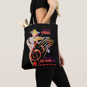 SLECHTS EEN MEISJE DIE VAN MUZIEK EN STILETTOS HOU TOTE BAG