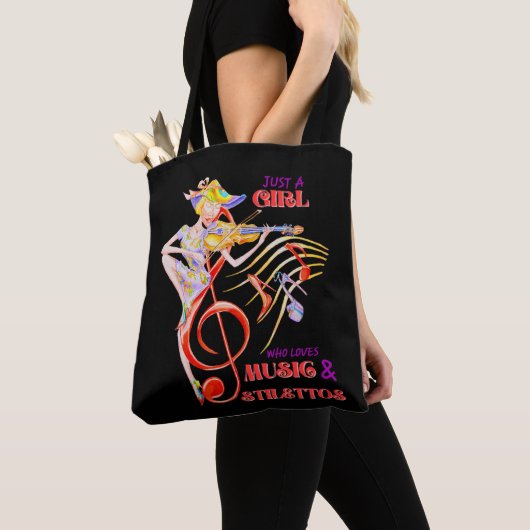 SLECHTS EEN MEISJE DIE VAN MUZIEK EN STILETTOS HOU TOTE BAG (Dichtbij)