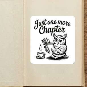 Slechts Nog Één Hoofdstuk Boekenwurm Uil Lezen Vierkante Sticker