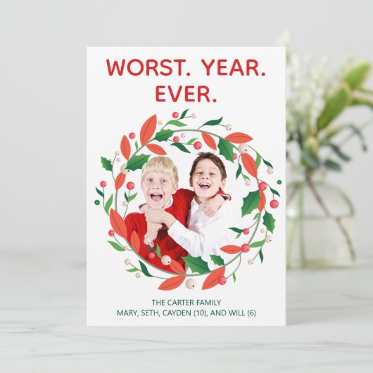 Slechtste jaar ooit Grappige Donkere Humor Kerst Feestdagenkaart (Staand voorkant)