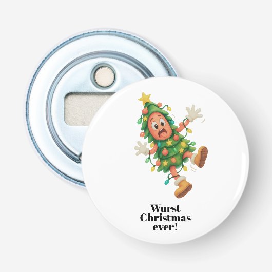 Slechtste kerst ooit! Grappige salami  Button Flesopener (Voorkant)