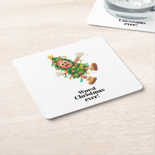Slechtste Kerst ooit! Grappige salami  Kartonnen Onderzetters (Schuin)
