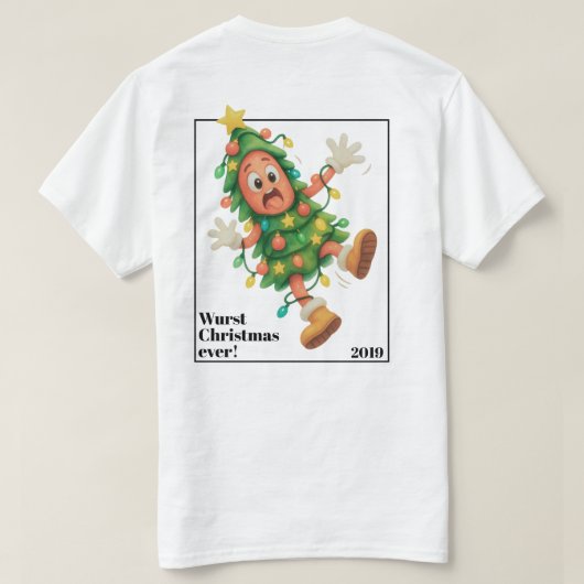 Slechtste kerst ooit! Grappige salami T-shirt (Design achterkant)