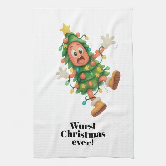 Slechtste kerst ooit! Grappige salami Theedoek (Verticaal)