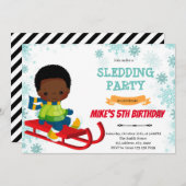 Sled boy verjaardagsuitnodiging feestdagenkaart (Voorkant / Achterkant)