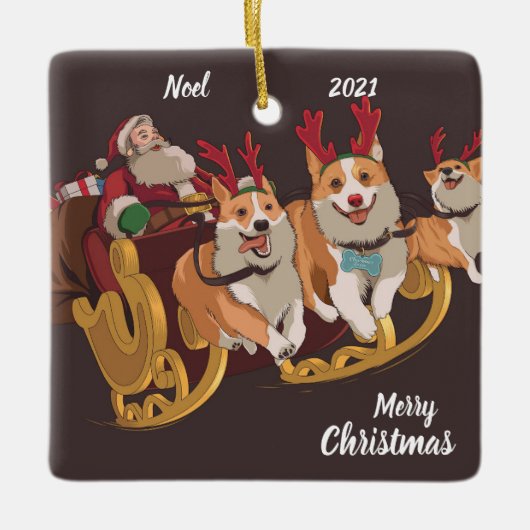 Sled Dog Kerstmis Keramisch Ornament (Voorkant)