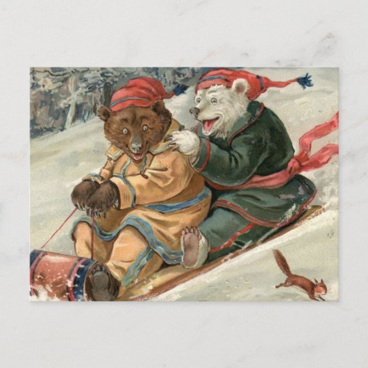 Sledding Beren Briefkaart (Voorkant)