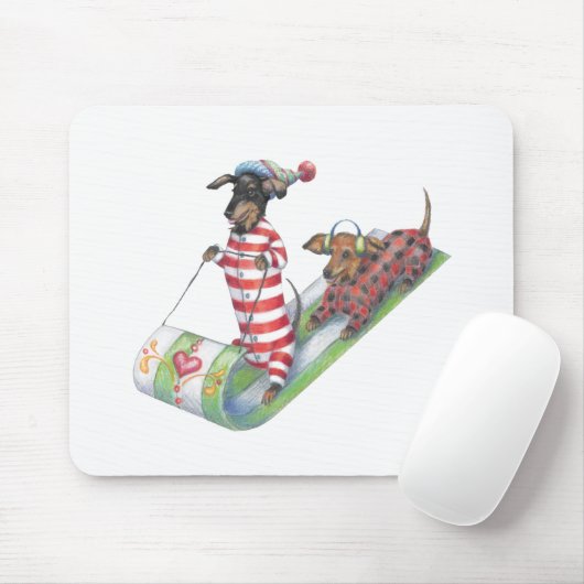 Sledding Dachshunds Mousepad Muismat (Met muis)