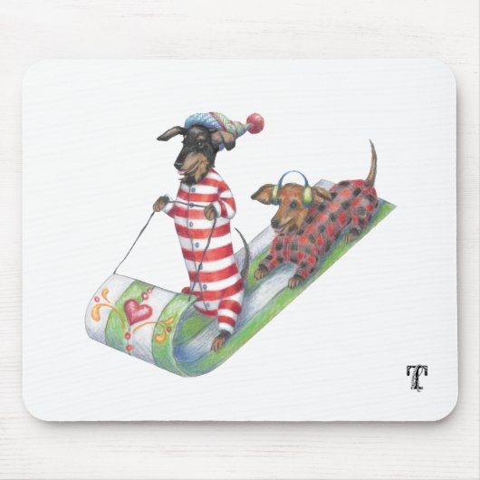 Sledding Dachshunds Mousepad Muismat (Voorkant)