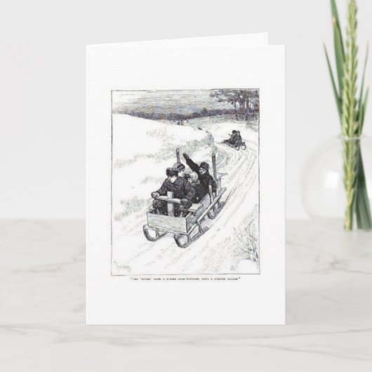Sledding Downhill, Wenskaart Feestdagen Kaart (Voorkant)