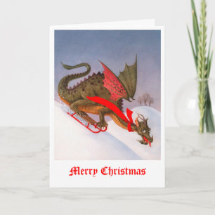 Sledding Dragon Christmas Feestdagen Kaart