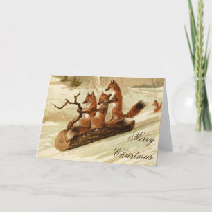 Sledding Foxes Vrolijk Kerstfeest Kaart