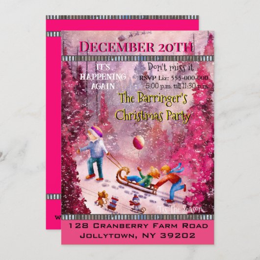 Sledding Funtime Jaarlijks Kerstfeest Kaart (Voorkant / Achterkant)