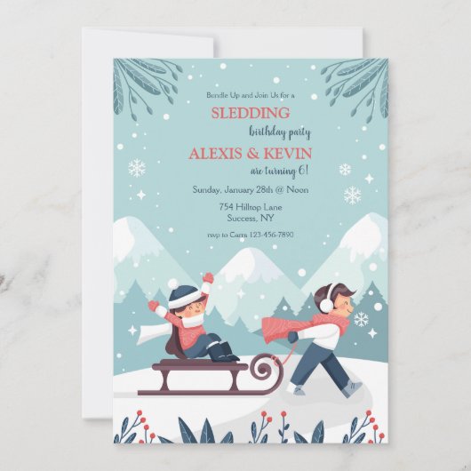 Sledding Kinder Uitnodiging (Voorkant)