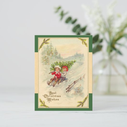  Sledding Kinderen Kerst Briefkaart (Staand voorkant)
