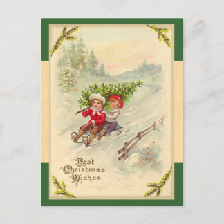 Sledding Kinderen Kerst Briefkaart
