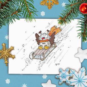 SLEDDING OWL briefkaart door Nicole Janes