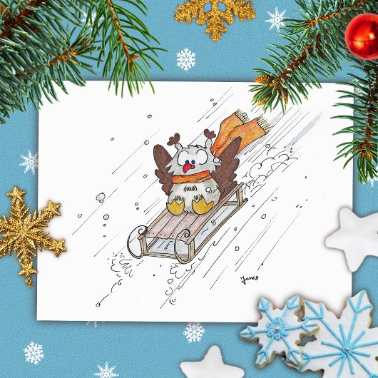 SLEDDING OWL briefkaart door Nicole Janes