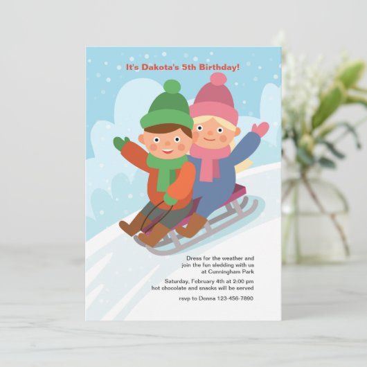 Sledding Party Uitnodiging (Staand voorkant)