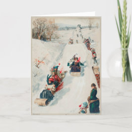 Sledding Scene Kerst Kaart