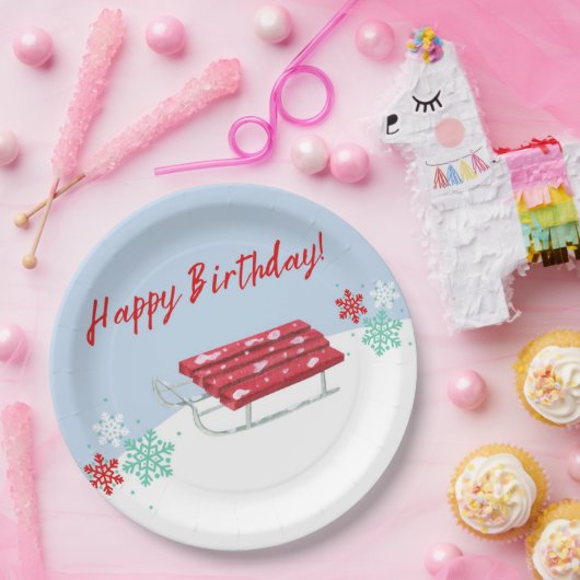 Sledding Winter Kinderen's Verjaardagspapier Party Papieren Bordje (Feest)