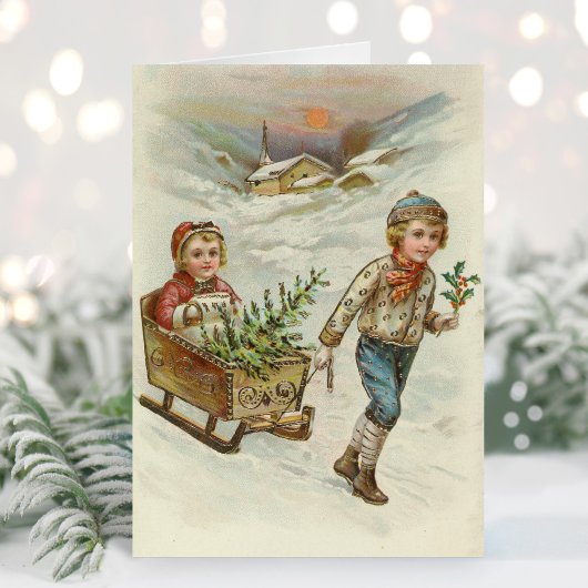 sledetocht | Vintage kerst Kaart