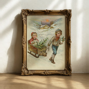 sledetocht   Vintage kerst Poster