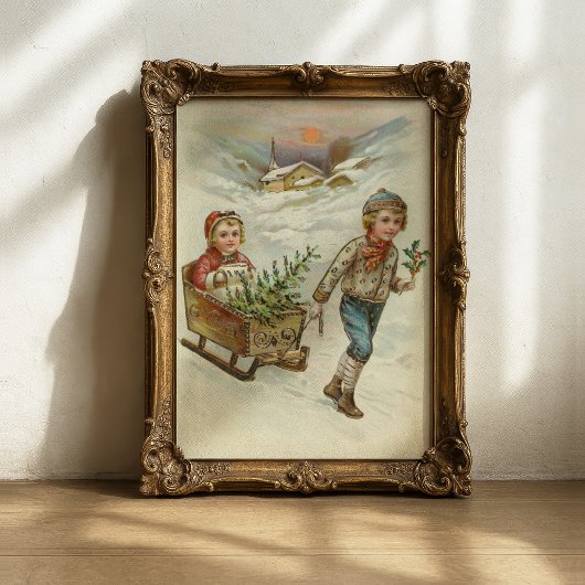 sledetocht | Vintage kerst Poster
