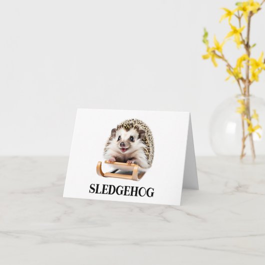 Sledgehog Grappige Hedgehog Kerstmis Sleigh Blank Kaart (Gele Bloem)