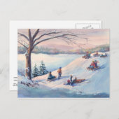 SLEDS, KINDEREN EN SNEEUW DOOR SHARON SHARPE BRIEFKAART (Voorkant / Achterkant)