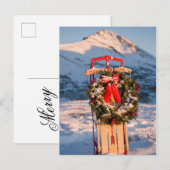 Slee in de sneeuw met Kerstkrans Feestdagenkaart (Voorkant / Achterkant)