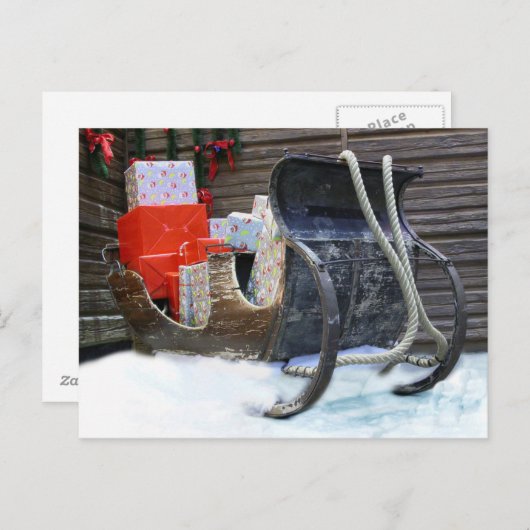 Slee met kerstcadeaus feestdagenkaart (Voorkant / Achterkant)