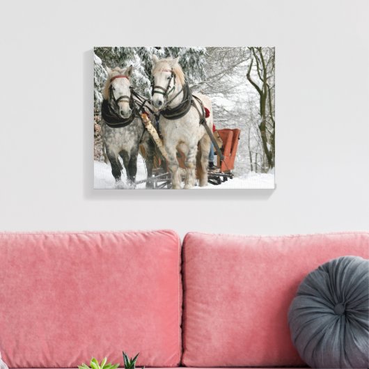 slee+ride,sneeuw,bos,paard,winter,wit,gallop, canvas afdruk (Insitu (Woonkamer))