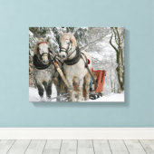 slee+ride,sneeuw,bos,paard,winter,wit,gallop, canvas afdruk (Insitu (Houten vloer))