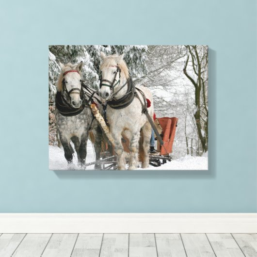 slee+ride,sneeuw,bos,paard,winter,wit,gallop, canvas afdruk (Insitu (Houten vloer))