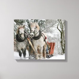 slee+ride,sneeuw,bos,paard,winter,wit,gallop, canvas afdruk