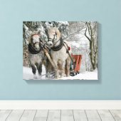 slee+ride,sneeuw,bos,paard,winter,wit,gallop, canvas afdruk (Insitu (Houten vloer))