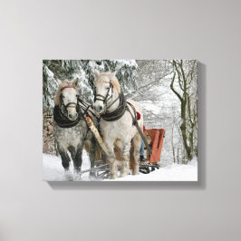 slee+ride,sneeuw,bos,paard,winter,wit,gallop, canvas afdruk