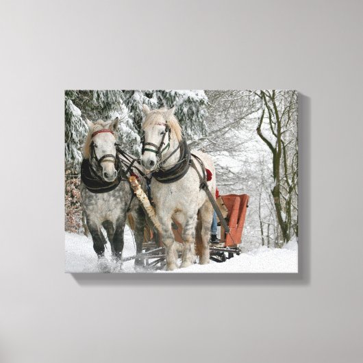 slee+ride,sneeuw,bos,paard,winter,wit,gallop, canvas afdruk (Voorkant)