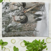 slee+ride,sneeuw,bos,paard,winter,wit,gallop, theedoek (Gevouwen)