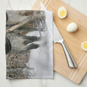 slee+ride,sneeuw,bos,paard,winter,wit,gallop, theedoek (Quarter Fold)