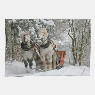 slee+ride,sneeuw,bos,paard,winter,wit,gallop, theedoek