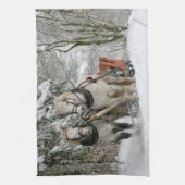 slee+ride,sneeuw,bos,paard,winter,wit,gallop, theedoek (Verticaal)