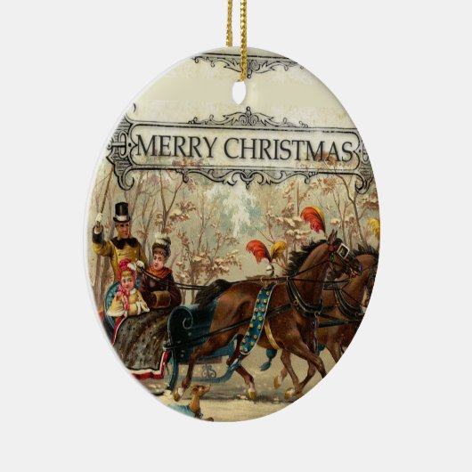  slee rijpaarden in de sneeuw keramisch ornament (Rechts)