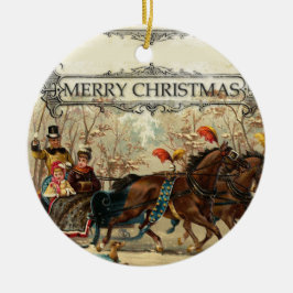 slee rijpaarden in de sneeuw keramisch ornament
