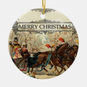 slee rijpaarden in de sneeuw keramisch ornament