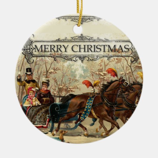  slee rijpaarden in de sneeuw keramisch ornament (Voorkant)