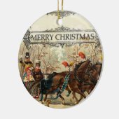  slee rijpaarden in de sneeuw keramisch ornament (Links)