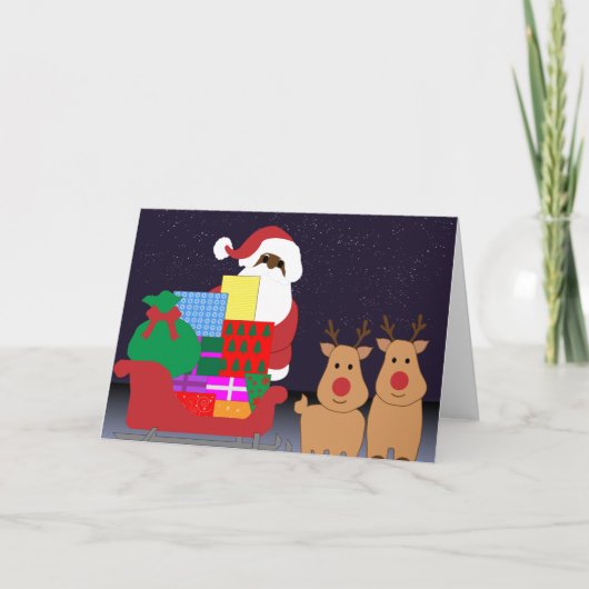 slee zwarte kerstman feestdagen kaart (Voorkant)